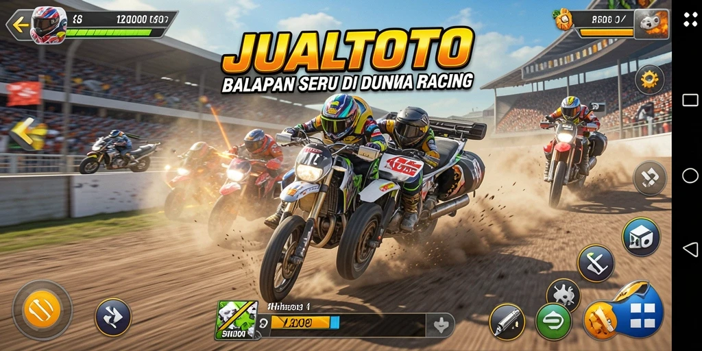 Screenshot <strong>JUALTOTO</strong> menunjukkan aksi balapan mendebarkan dengan grafik yang menakjubkan.