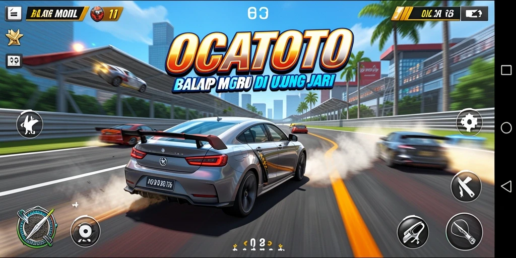 Screenshot gameplay OCATOTO yang menampilkan aksi balapan intens.